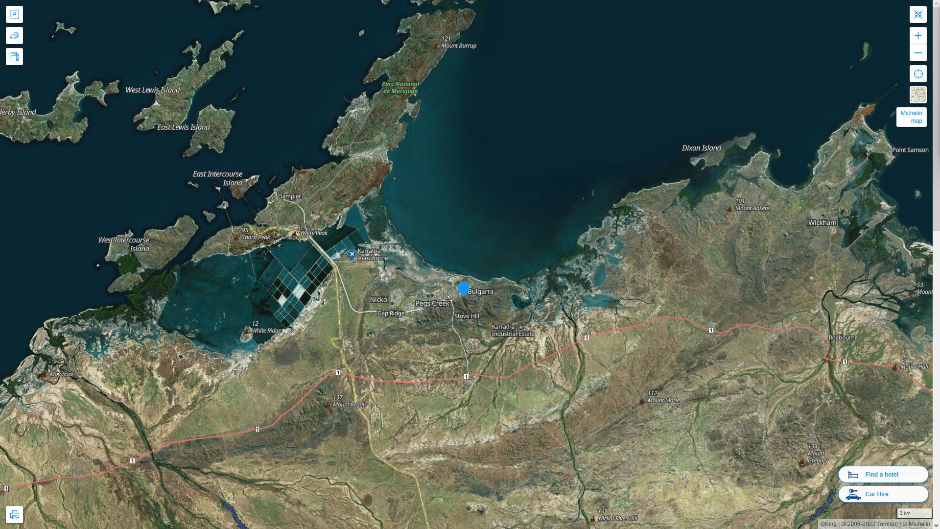 Karratha Highway and Road Map with Satellite View